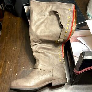 Journey Collection Wide Calf Ladies Boot, size 10, Brown with Buckles